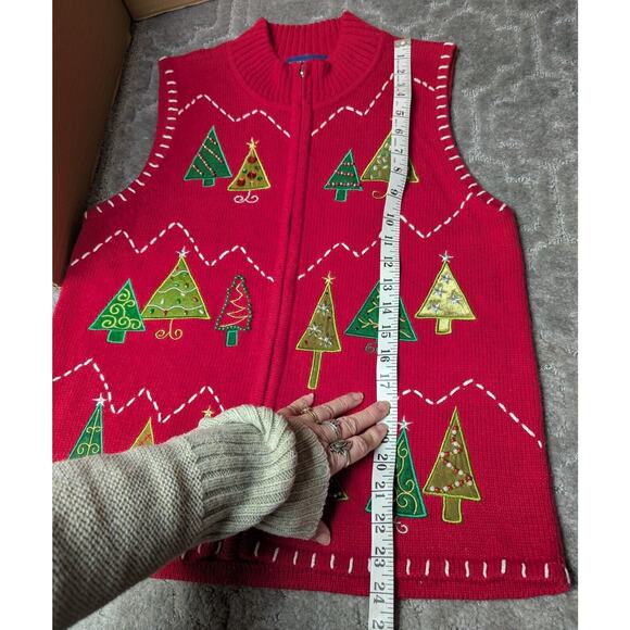 Karen Scott Christmas Tree Sweater Vest WOMENS SMALL red full zip festive ugly - Picture 8 of 9